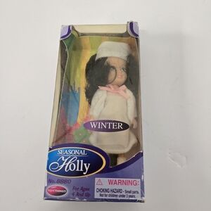 New Open Box Seasonal Holly Winter 4" Doll with Black Hair
